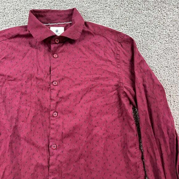 Steel & Jelly Shirt Mens Medium Red AOP Micro Buto Long Sleeve Button Up - Picture 3 of 10